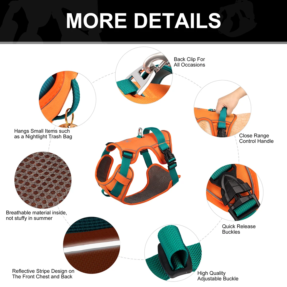 Arnés de malla transpirable para perros, chaleco reflectante de nailon para perros, chaleco de entrenamiento duradero para mascotas, ajustable para perros pequeños, medianos y grandes - imagen 3