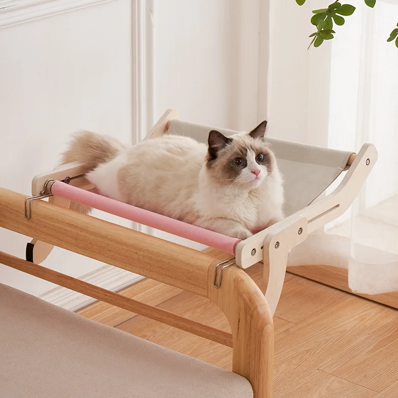 Hamaca de madera para gatos, hamacas resistentes para gatos, cama colgante ajustable montada en la pared para gatos, camas de Catnap para interiores, estante de noche para gatos