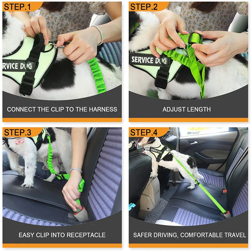 Cinturón de seguridad ajustable para coche para perros, correa de seguridad elástica retráctil con absorción de impactos, arnés de seguridad para coche para mascotas para perros - imagen 5