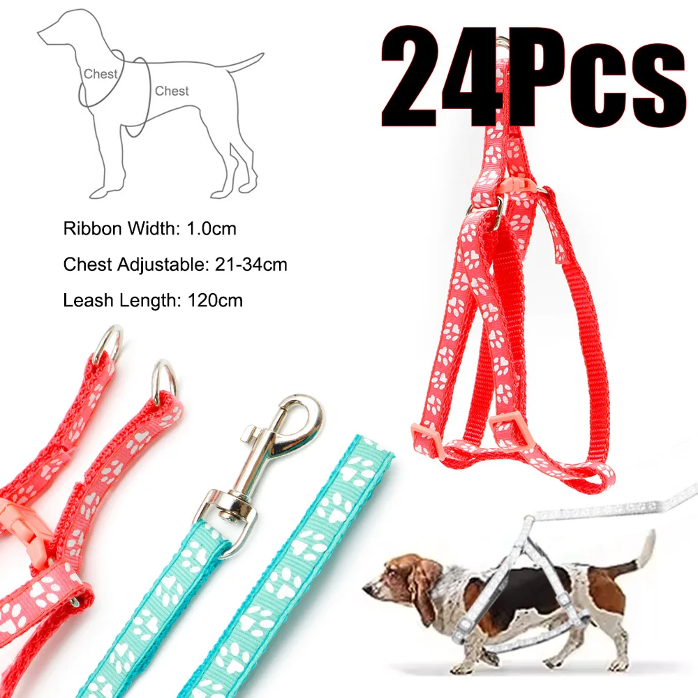 Venta al por mayor, 24 unids/lote, arnés para mascotas, juego de cables para caminar, accesorios antipérdida para caminar para perros y gatitos y cachorros