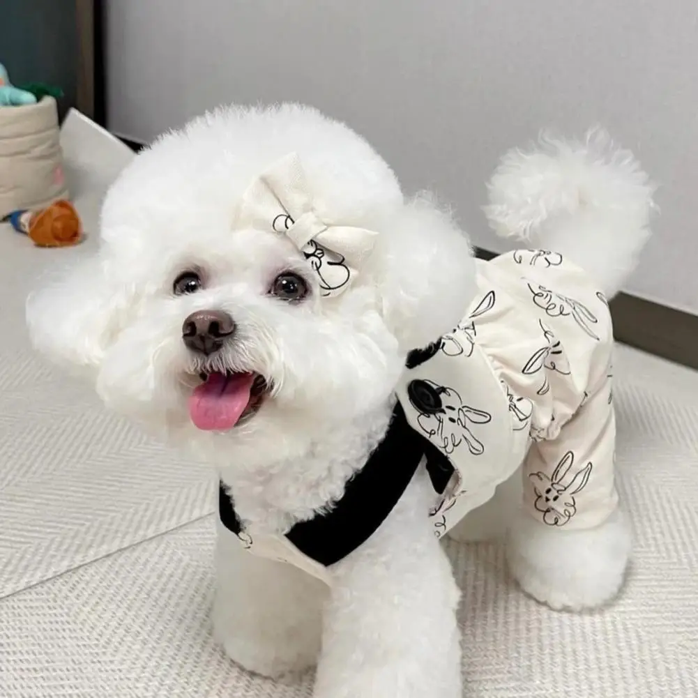 Elegante mono transpirable para mascotas, vestido decorativo lavable con patrón de dibujos animados para perros, Verano - imagen 4