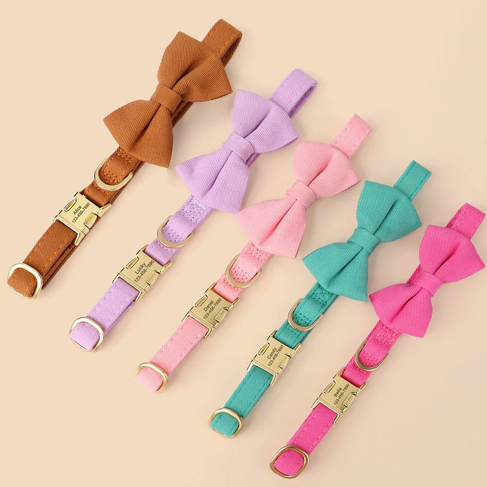 Collar de perro personalizado, pajarita bonita, collares de nailon para perro, Collar con hebilla para mascotas con grabado gratis para perros pequeños y medianos, accesorio con lazo - imagen 4