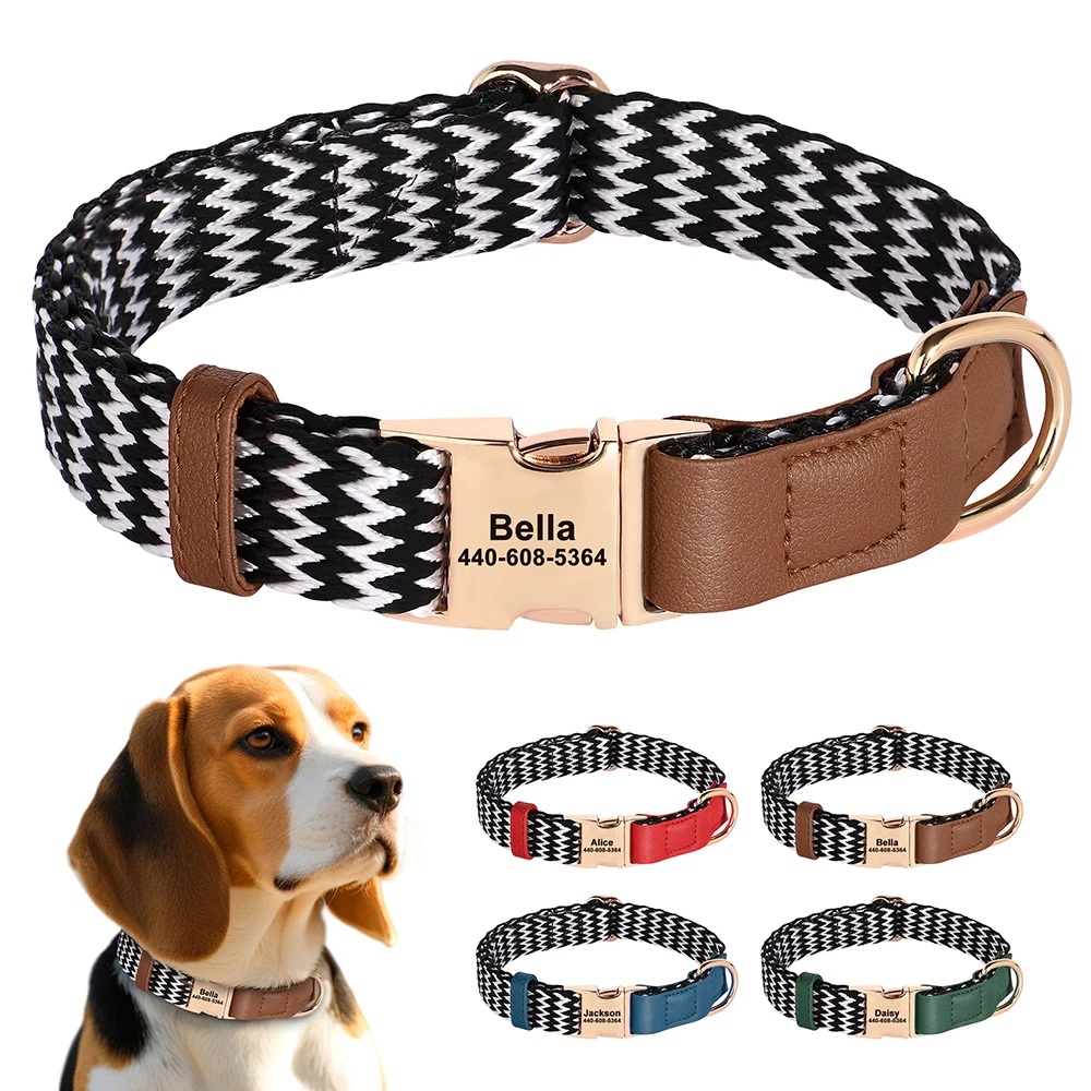 Collar de perro de nailon personalizado, collares de perro grabados gratis, collares de identificación personalizados con hebilla antipérdida para perros pequeños y medianos Pug