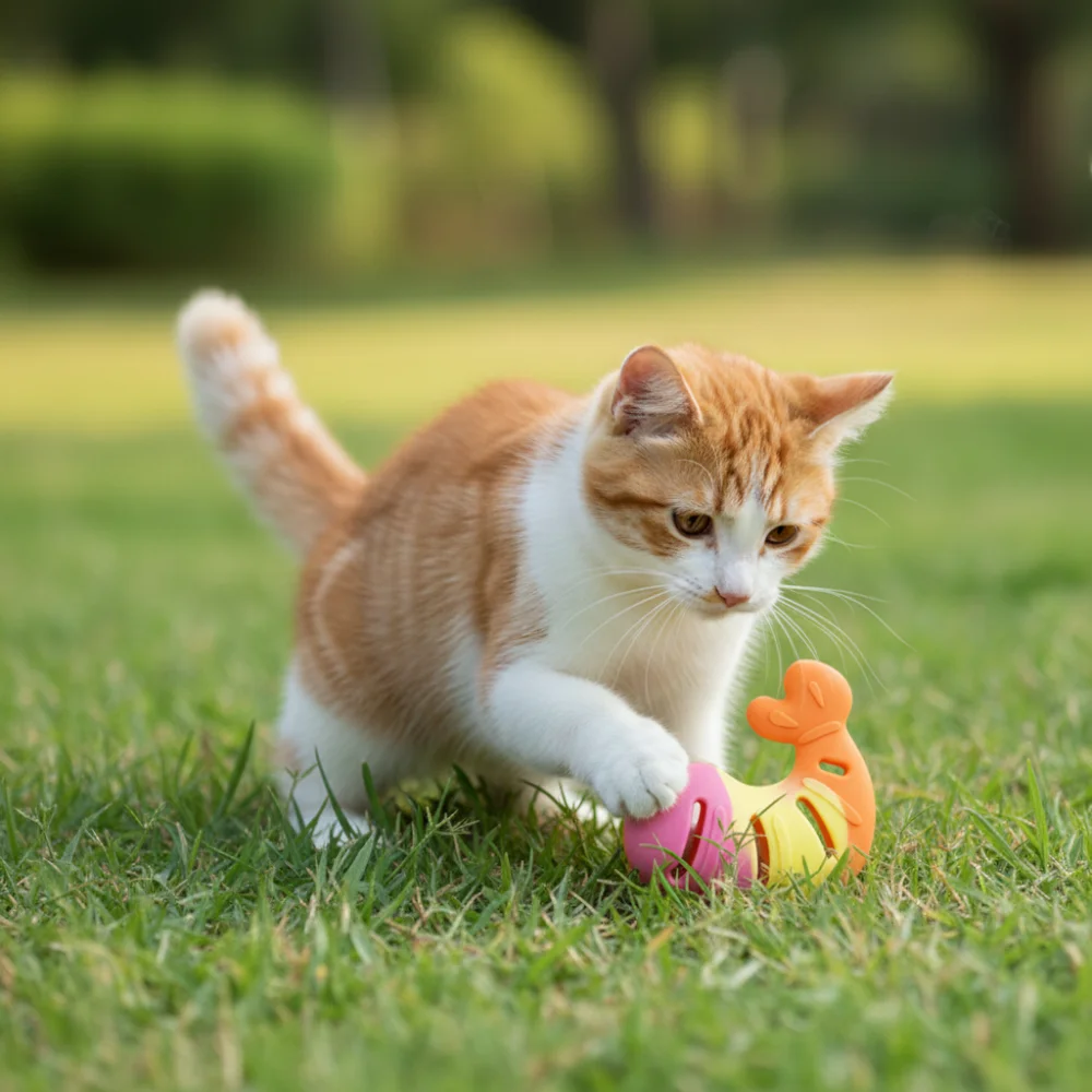 Dispensador masticable de silicona con premio de camarón para gatos