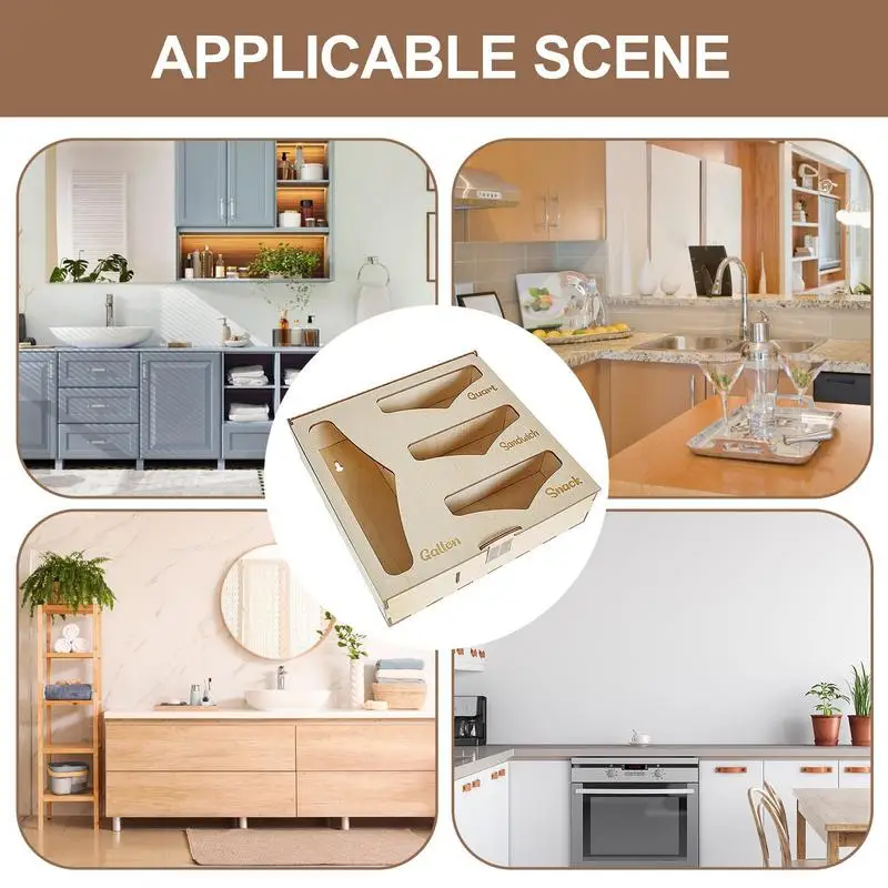 Organizador de bolsas de madera con 4 ranuras para almacenamiento de alimentos, dispensador de bolsas, organizador de papel de aluminio para cajón de cocina - imagen 5