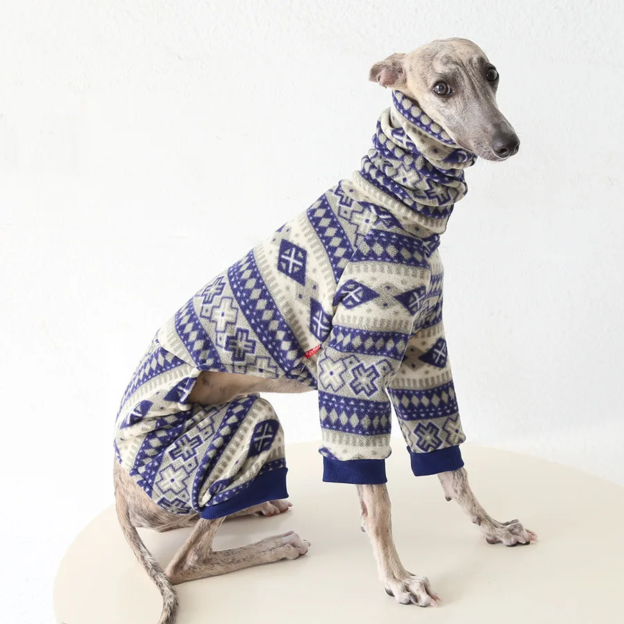 Mono cálido de lana bohemia para galgo italiano, camiseta de manga larga con cuello alto de 4 patas para perros, pijamas de invierno para Whippet