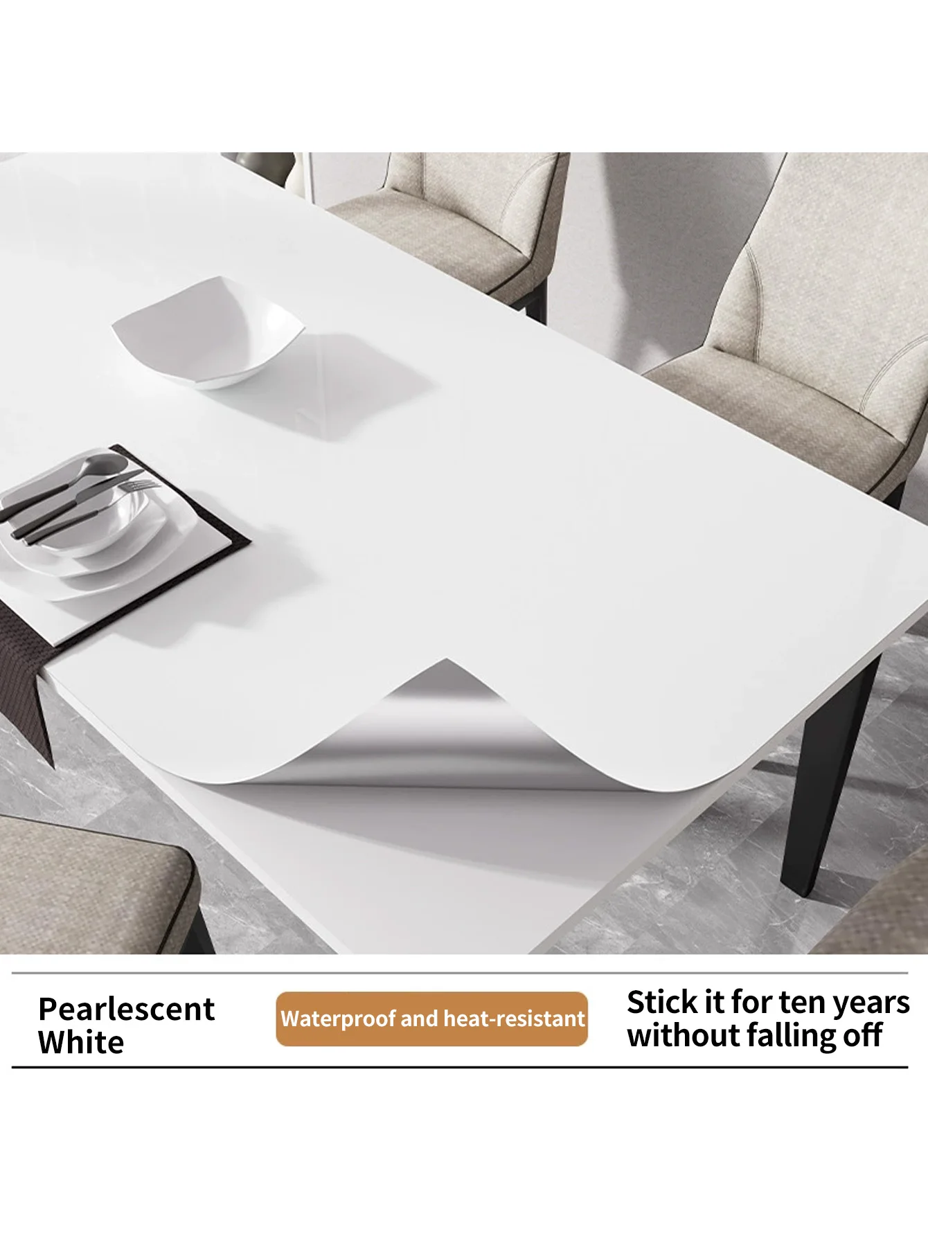 1 rollo de papel pintado autoadhesivo blanco brillante, material de PVC impermeable y resistente al aceite, antiincrustante, adecuado para renovación de habitaciones de alquiler, cocina, dormitorio, renovación de salas de estar y renovación de muebles, muy adecuado para renovación del hogar - imagen 3