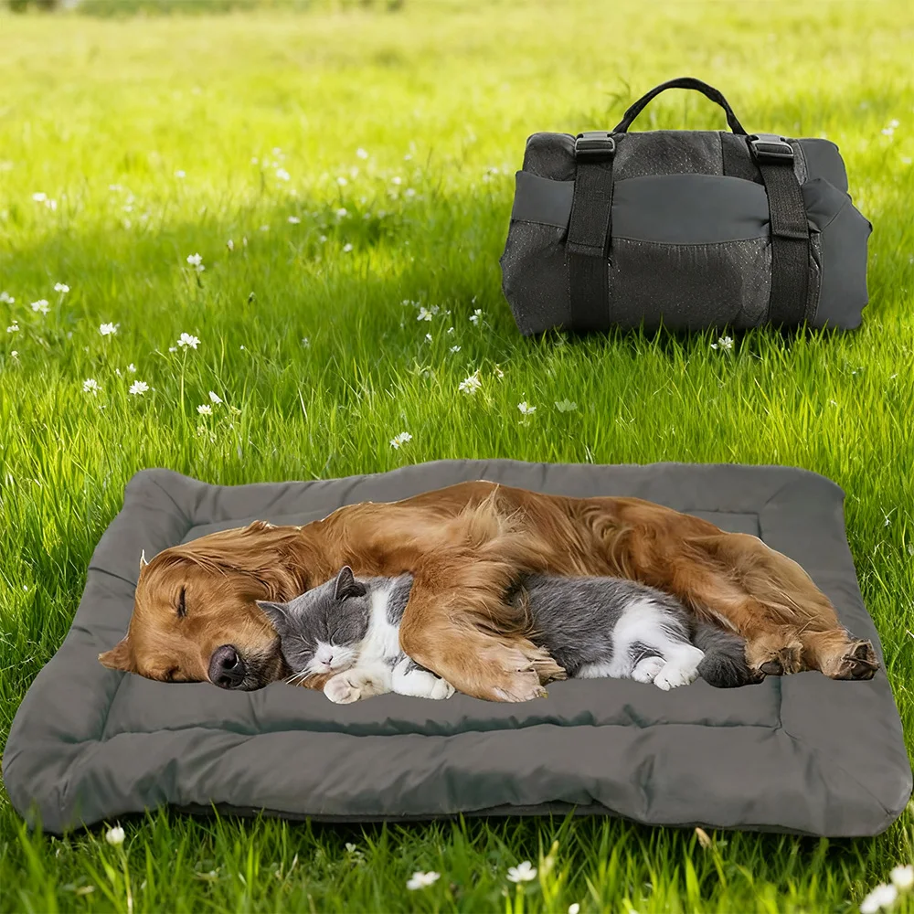 Estera portátil impermeable para cama de perro, almohadilla plegable para mascotas al aire libre con correas de transporte, duradera y lavable para acampar, viajar y patio trasero