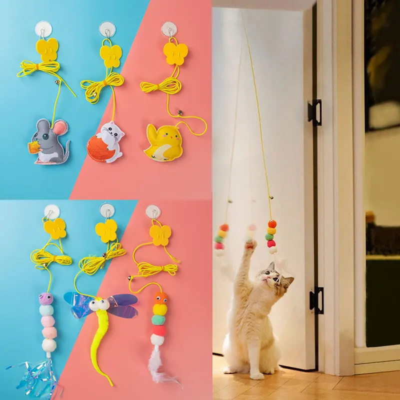 Juguete de columpio para gatos, disco adhesivo elástico para colgar en la puerta, cuerda larga para gatos, burlas interactivas, accesorios para gatos - imagen 2