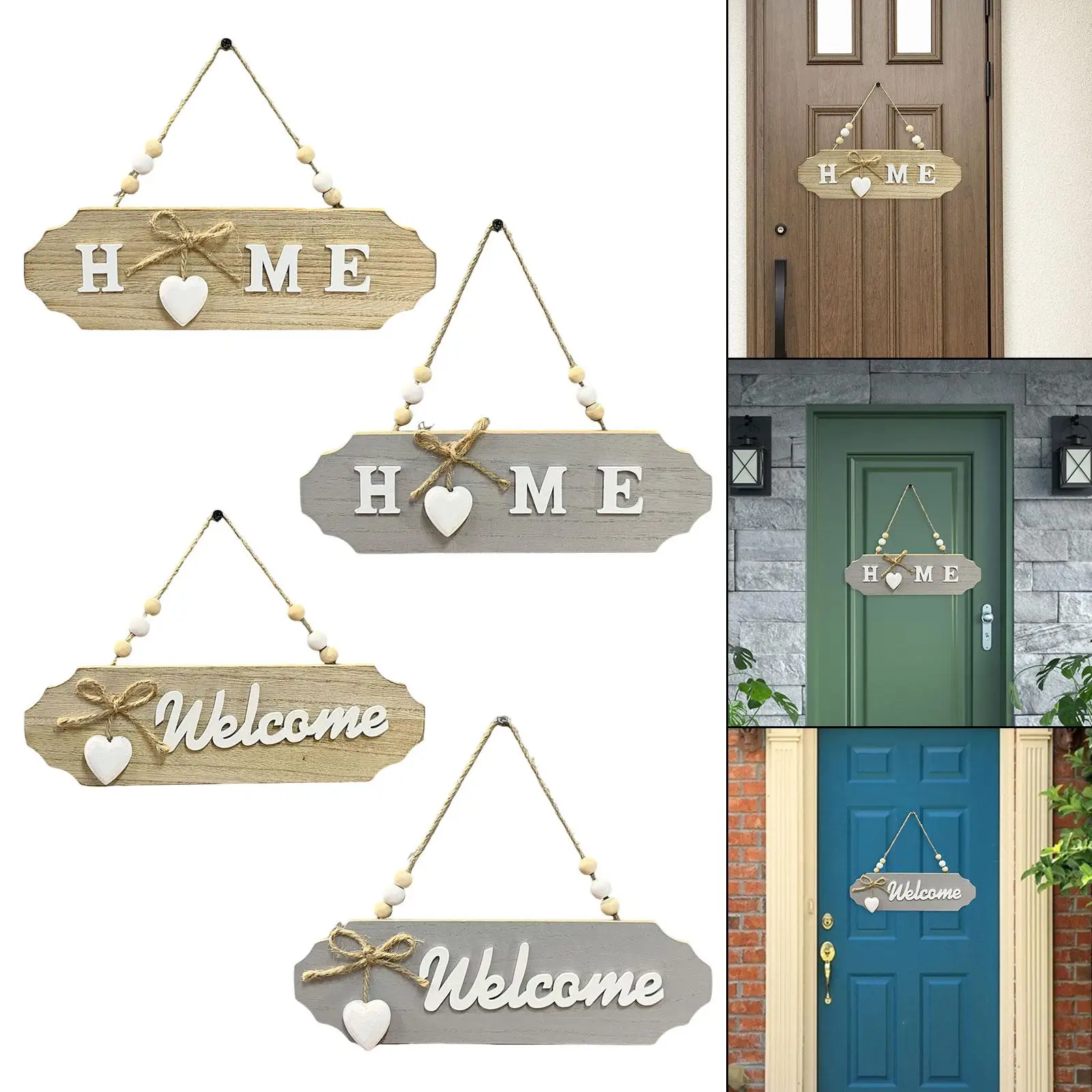 Wooden Hanging Door Sign Wood Hanging Plaque with Bowknot Decorative Wood Wall Art Sign for Yard Porch Home Rustic Farmhouse