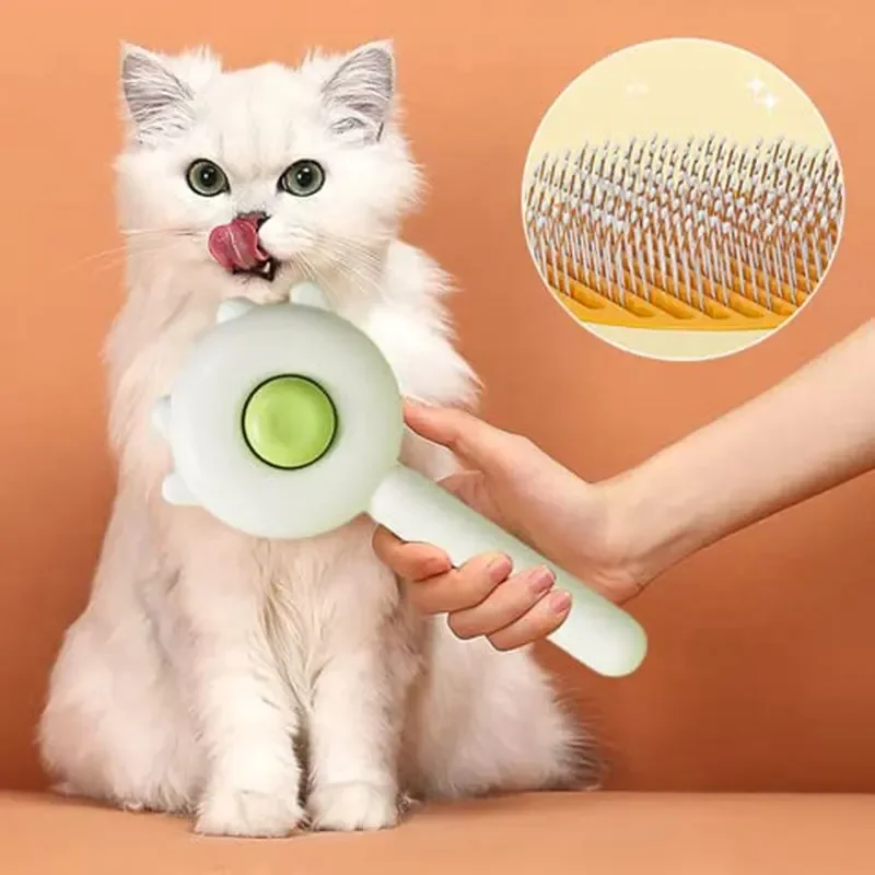 Peine de aguja autolimpiante para mascotas, cepillo para gatos, removedor de pelo de un botón, productos de aseo para cachorros y gatitos, suministros - imagen 4