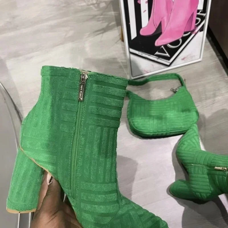 Botines de diseño de marca para mujer, botas romanas de punta estrecha, con tacón cuadrado y cremallera lateral, color verde, Sexy, primavera y otoño, 2024 - imagen 4