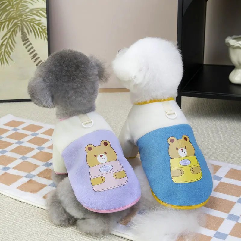 Abrigo de felpa de otoño/invierno para mascotas, cárdigan de lana de cordero con oso de peluche, ropa bonita para cachorros, ropa para perros pequeños - imagen 2