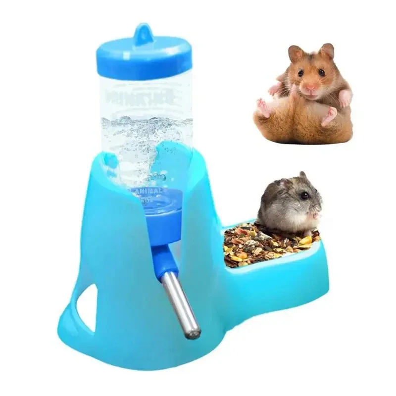 Alimentador de agua para hámster, dispensador automático de animales pequeños, botella de agua potable, cuencos, plato con contenedor de comida para conejillo de indias y rata