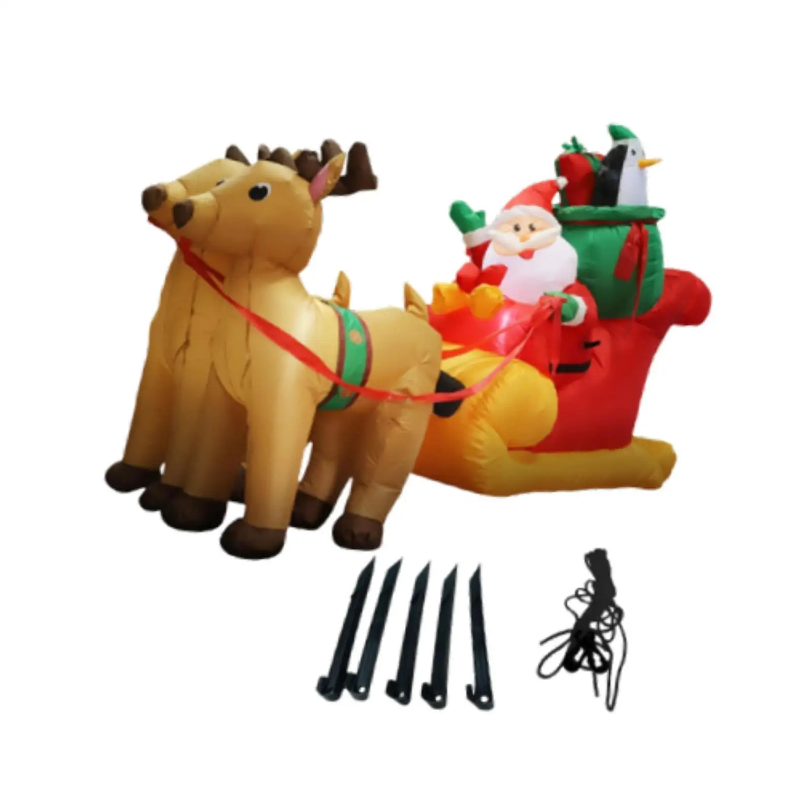 Trineo inflable de Navidad con forma de reno y Papá Noel, juguete inflable, luces LED, decoración de patio de Navidad, decoración al aire libre para jardín e invierno - imagen 2