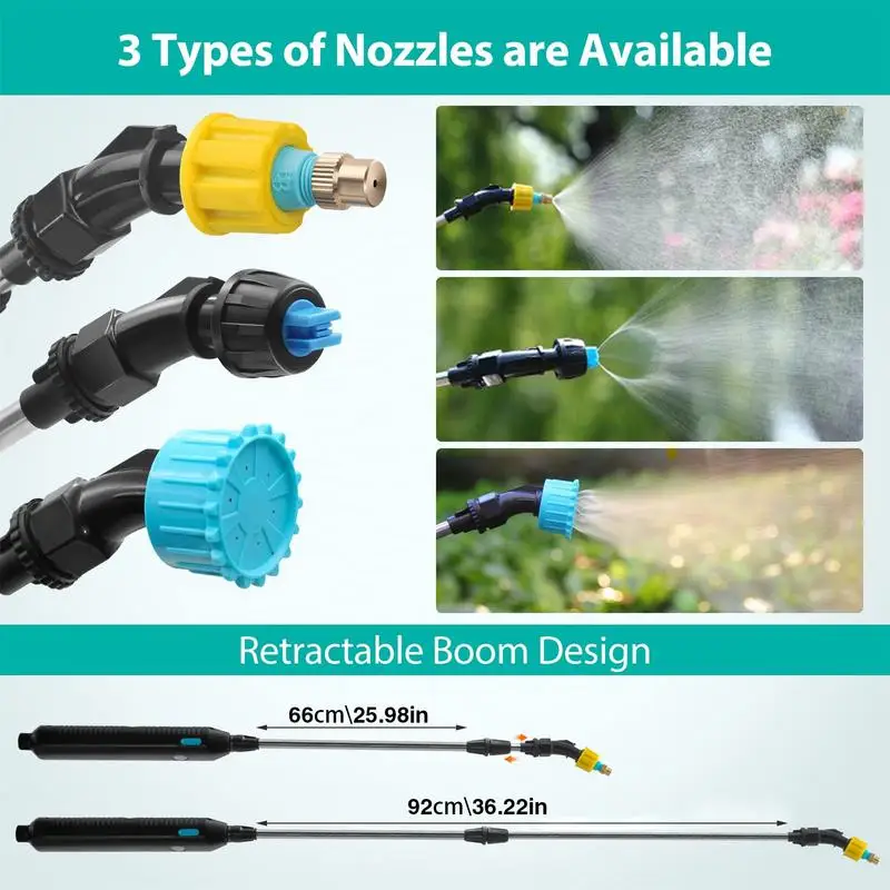 PULVERIZADOR eléctrico de jardín con mango recargable por USB, 3 boquillas de niebla, 5L, con correa ajustable para el hombro - imagen 2