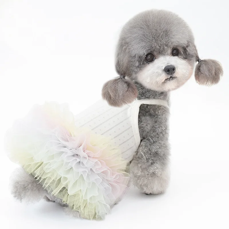 Lindo vestido de encaje para perro, vestido Kawaii para fiesta de perros pequeños, vestido de boda de cumpleaños, disfraz de cachorro para peluche de Pomerania Yorkshire - imagen 4