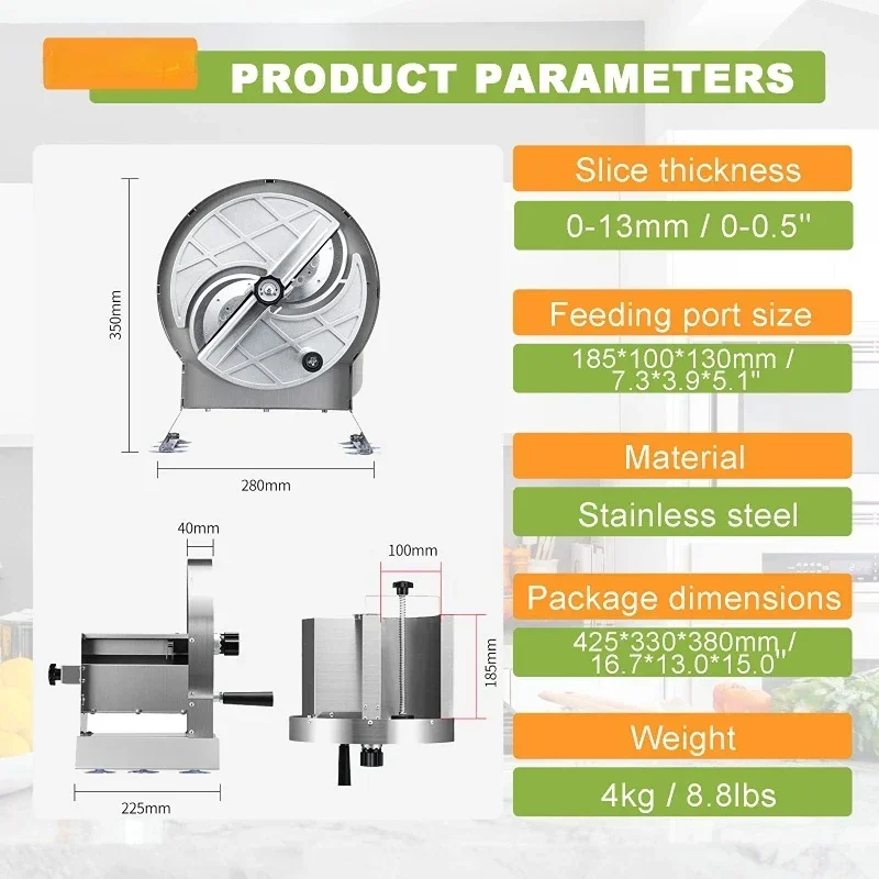Rebanador de verduras comercial, rebanador de patatas y cebolla de acero inoxidable, cortador Manual de frutas ajustable de 0-0,5 pulgadas de espesor, trituradora de repollo - imagen 4