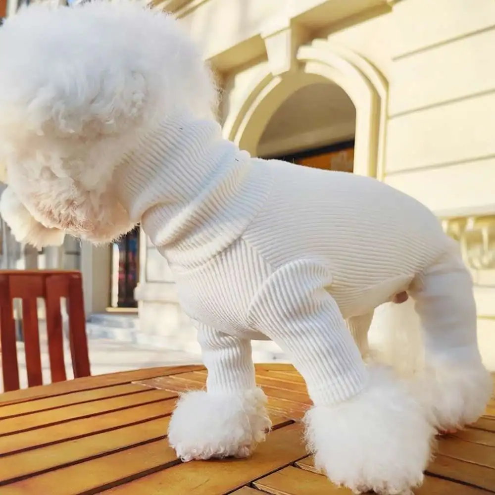 Bolsa para mascotas, mono para el vientre, suéter de oso, Schnauzer, camisa básica de cuello alto para otoño e invierno, pantalones informales de cuatro patas para cachorros - imagen 4