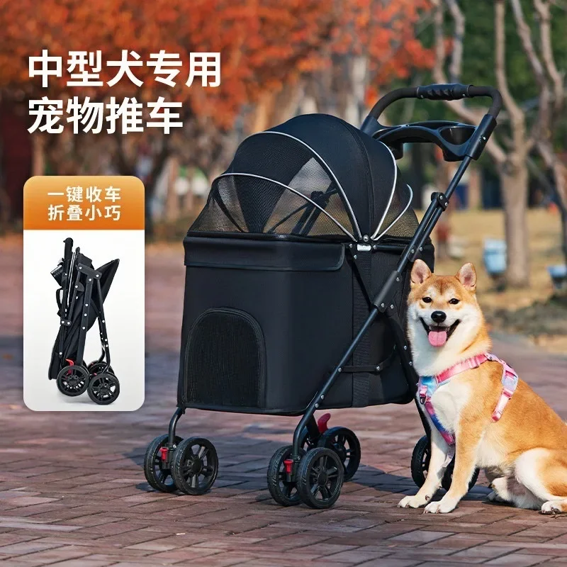 Cochecitos para mascotas medianos y grandes, cochecitos de peluche para perros y gatos, carrito pequeño para mascotas, suministros ligeros y plegables para gatos - imagen 3