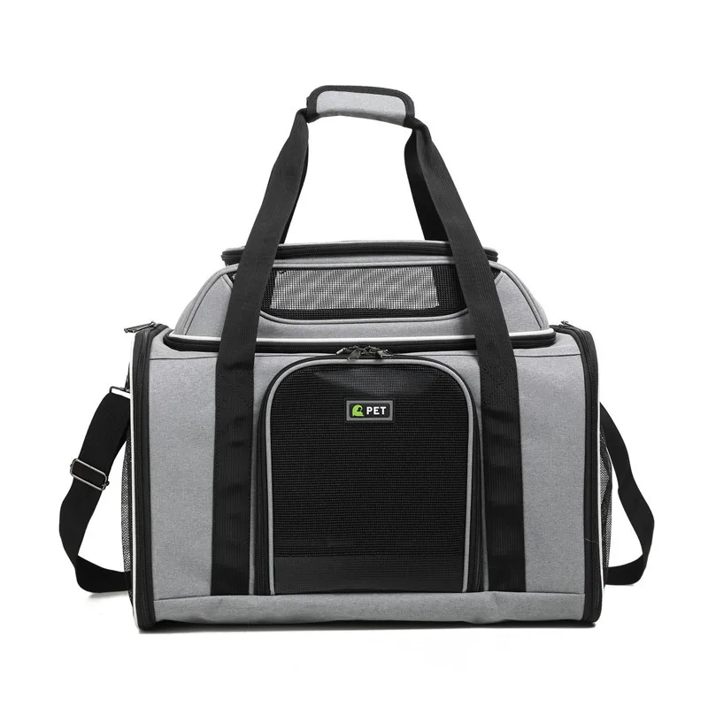 Bolsa transportadora para mascotas transpirable con diseño de malla, transportador plegable para cachorros de viaje con espacio superior expandible, bolsas de lados suaves para perros, azul - imagen 3