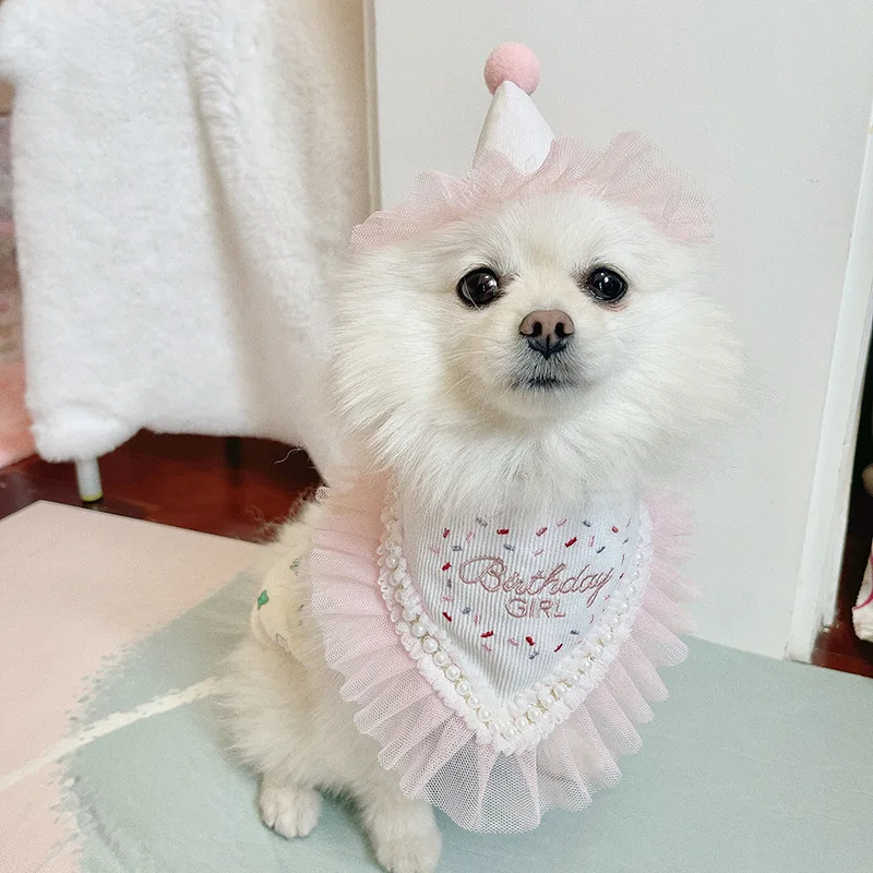INS Pet Supplies Dog Birthday Saliva Towel Party Pet Triangle Scarf Cat Cat Dog Cute Lace Lace Lace Bib Pet Accessories - imagen 3