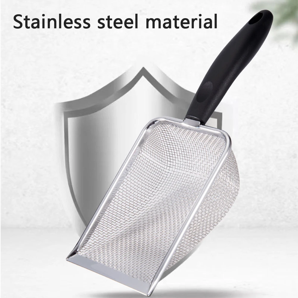 Pala de arena para gatos con agujero pequeño, agujero colgante para arena, bandeja de arena para mascotas, pala de arena, pala de Metal de acero inoxidable, herramienta de limpieza para gatitos - imagen 3