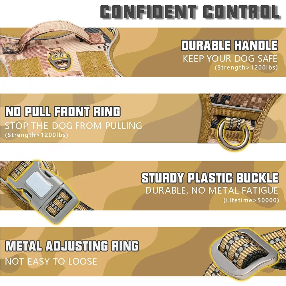 Arnés táctico reflectante para perros grandes y pequeños, chaleco de entrenamiento, correa, arnés y correa para mascotas, conjunto para perros, acolchado ajustable para exteriores