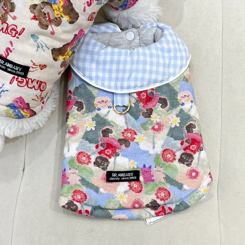 Parkas para perros, chaqueta con cuello a cuadros y cárdigan con estampado de osito de peluche, se puede tirar, ropa para cachorros pequeños y gatos, Otoño e Invierno - imagen 3
