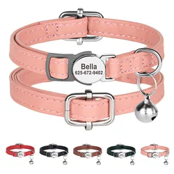 Collar de gato personalizado cuero PU con placa grabada y campanilla