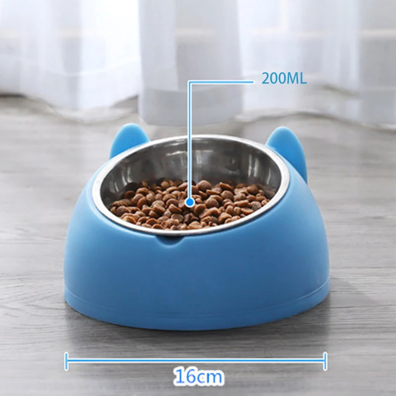 15 °   Cuenco inclinado de acero inoxidable para gatos, plato de agua y comida antideslizante para mascotas con protección para el cuello para perros y gatos, alimentador antiasfixia - imagen 4
