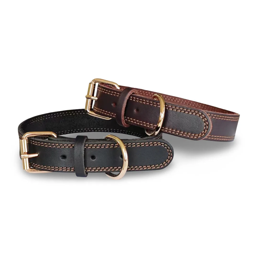 Collar de cuero para perro, collares para perros de cuero auténtico de doble punto auténtico y resistente con Collar ancho de entrenamiento para caminar para perros con hebilla de Metal - imagen 5