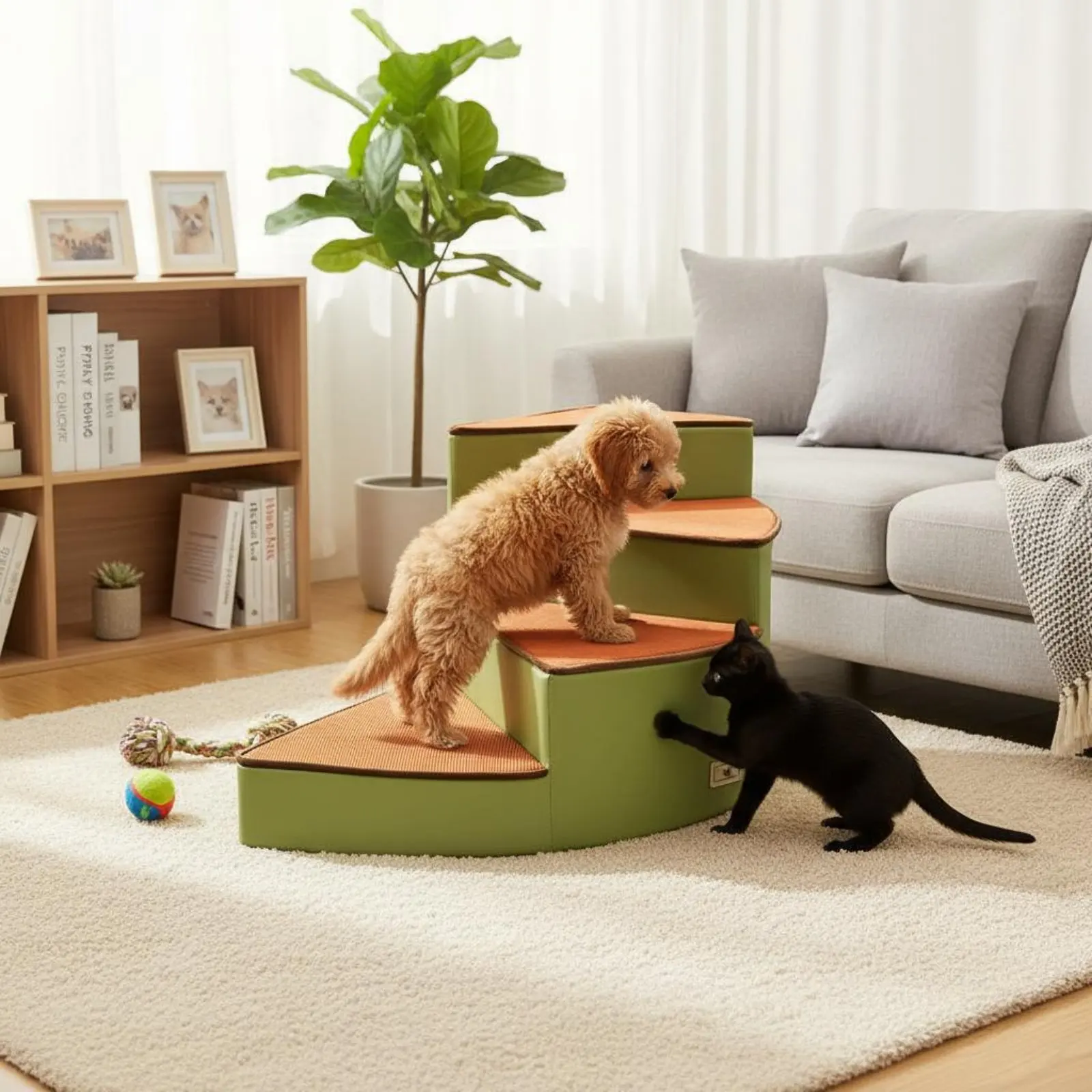 Escalones curvos antideslizantes para perros y gatos – Cubierta lavable - imagen 5
