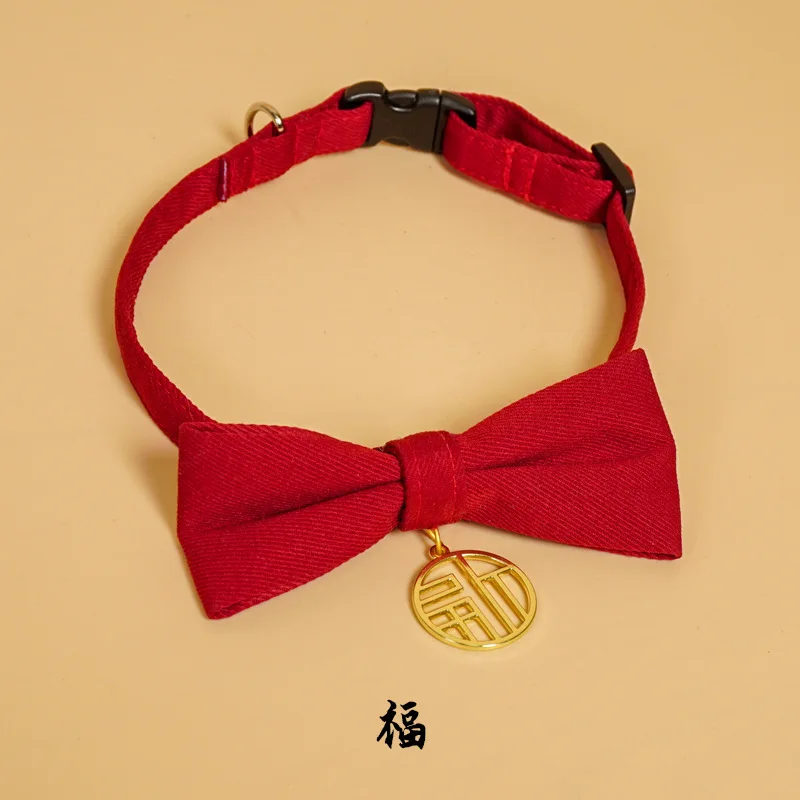 Collar para mascotas, pajarita roja de doble felicidad, accesorios para mascotas, Collar, pajarita para perros y gatos - imagen 5