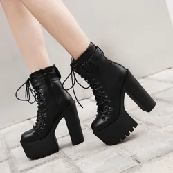 Botas de moto con cordones y cremallera lateral en negro para mujer