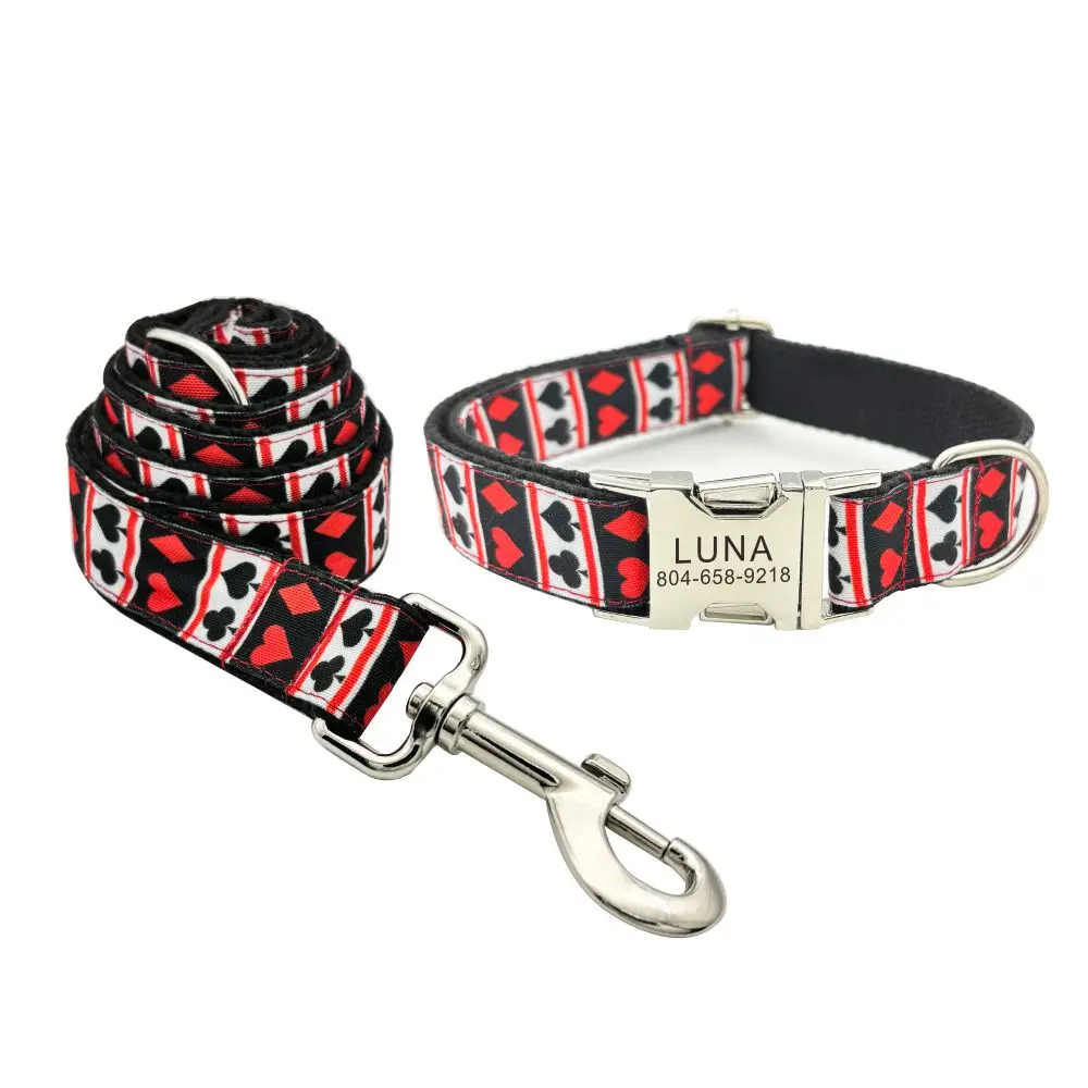 Collar personalizado con diseño de póker para mascotas, etiqueta de identificación personalizada para cachorros, accesorio ajustable para gatos, collares básicos para perros en negro y rojo