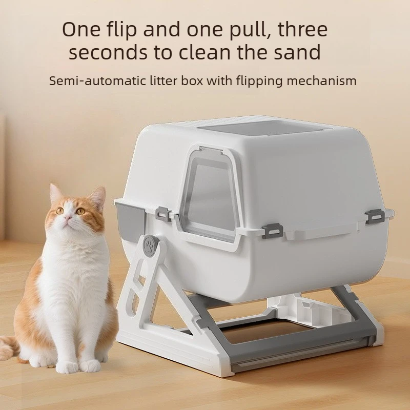 Arenero grande semi-automático para gatos – Cerrado anti-salpicaduras - imagen 2