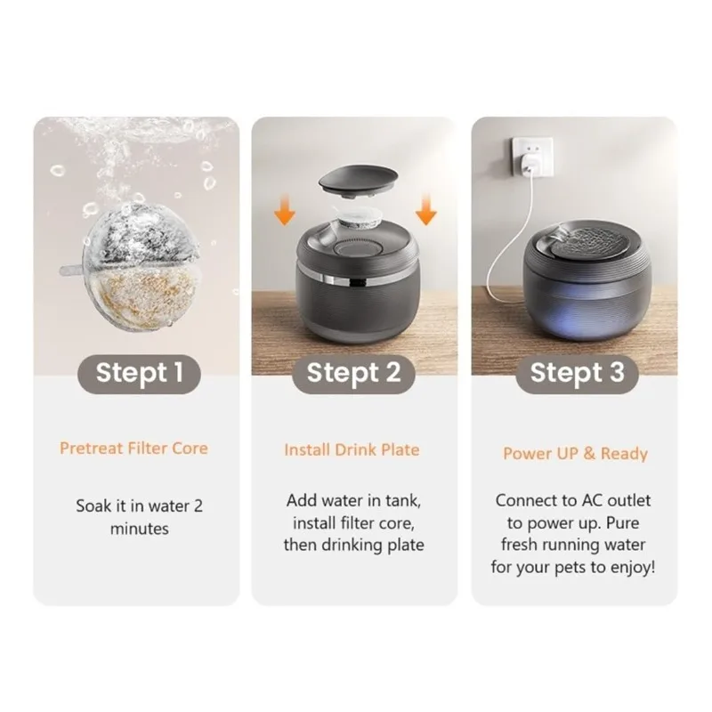 Fuente de agua para gatos de 2,5 L, cuenco de agua automático para mascotas, fuente silenciosa para gatos para beber con luz LED de nivel de agua, fácil de limpiar - imagen 3