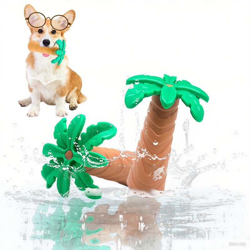 Juguete para perros, árbol de coco de goma para limpieza y moler los dientes, estilo tropical, adecuado para perros grandes, medianos y pequeños