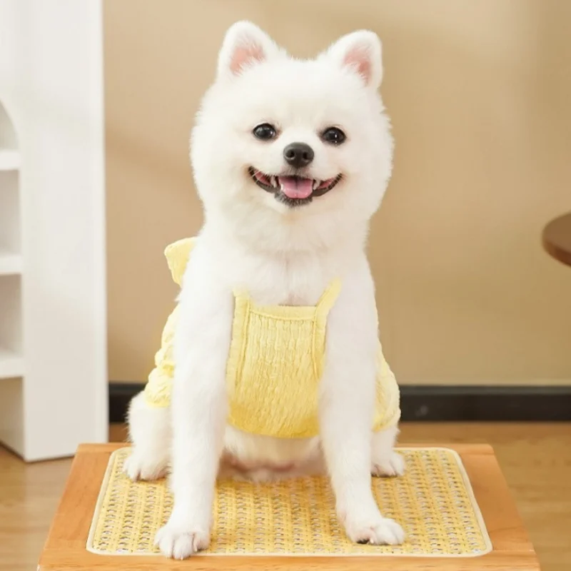 Vestido de verano para mascotas para perros pequeños, falda de princesa con lazo de lujo para mascotas, ropa bonita y sólida para cachorros, vestido con tirantes para gatos, ropa para perros Yorkshire - imagen 4