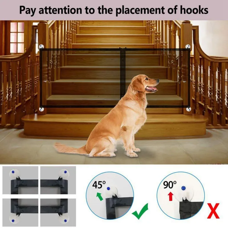 Recinto duradero para perros y gatos, malla aislante portátil, red de protección para escaleras, puerta para mascotas con gancho, juego de valla plegable - imagen 4