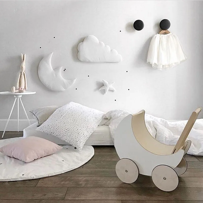 Decoración de pared de luna y estrella, adornos de nube de algodón de estilo nórdico INS, pegatinas de pared para habitación de niños, accesorios de fotografía, Juego de 3 piezas - imagen 5