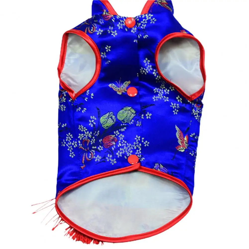 Pet Tang Suit Floral Print Chinese Style Dog Cheongsam Sleeveless Two-legged Coil Buttons Puppy Shirt Breathable Pet Clothes - imagen 5