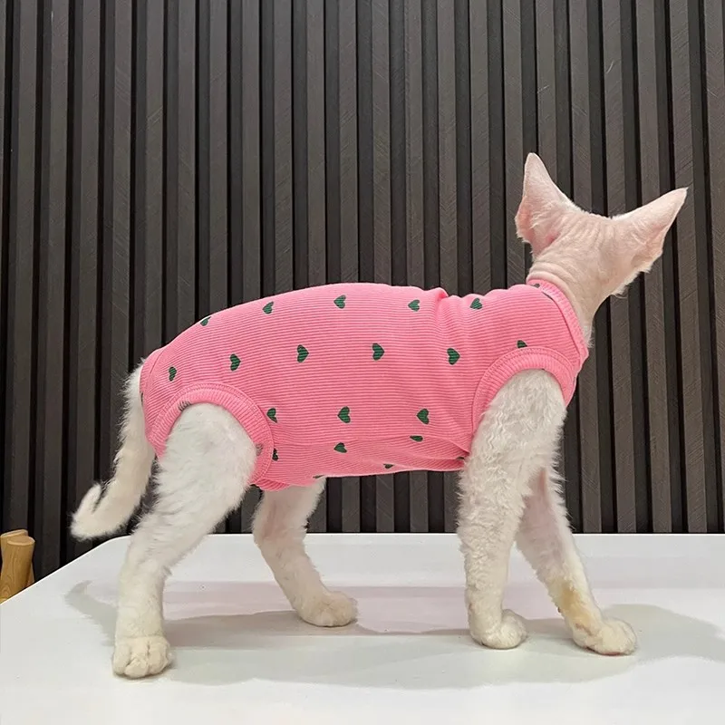 Mono con estampado de amor para gato Sphynx, camisa sin mangas transpirable refrescante de verano para ropa para gatos y perros pequeños, algodón acanalado - imagen 4