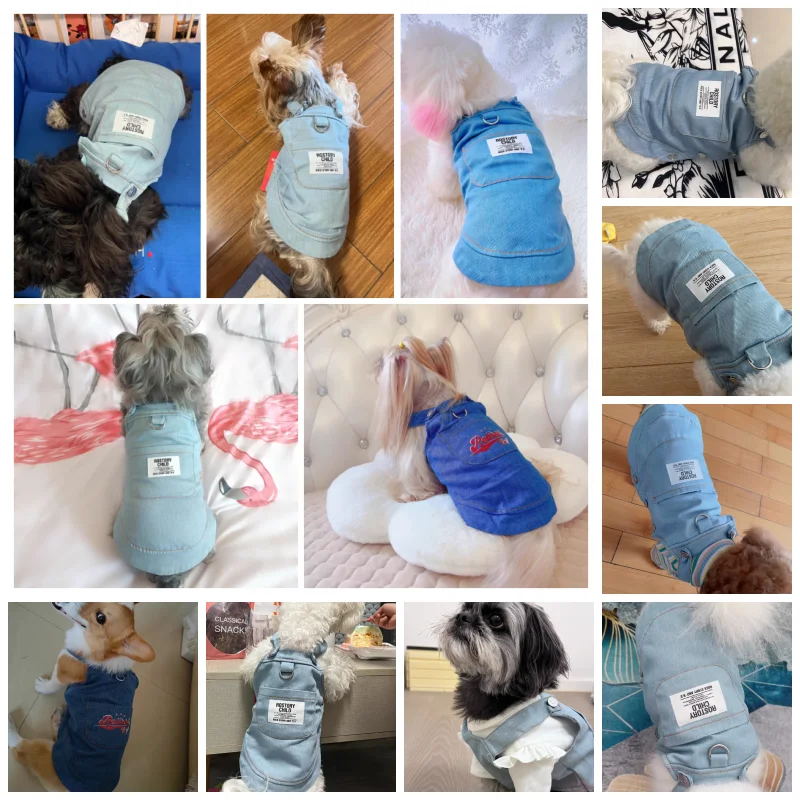 Vestido vaquero para perros, tirantes lisos de verano para mascotas, disfraz para perros y gatos, ropa de lujo para perros, falda para cachorros Chihuahua Bichon, chaleco para perros y niñas, pantalones vaqueros - imagen 2