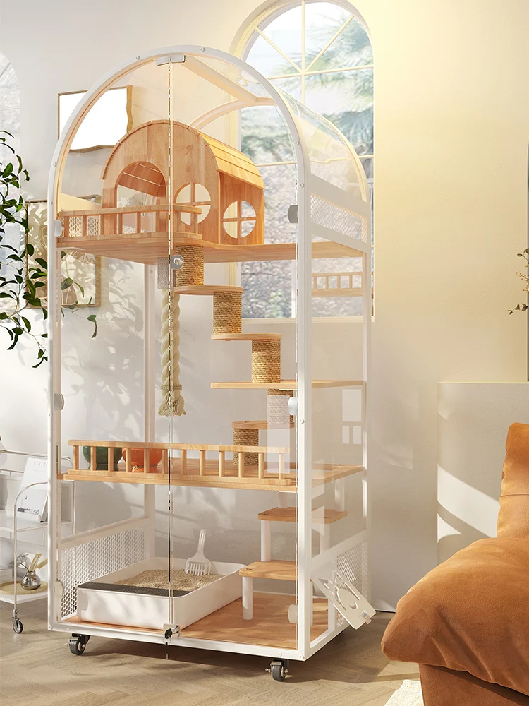 Villa interior de madera maciza para gatos, casa de cristal HD, casa arqueada para gatos, jaula doméstica, nuevo producto - imagen 3