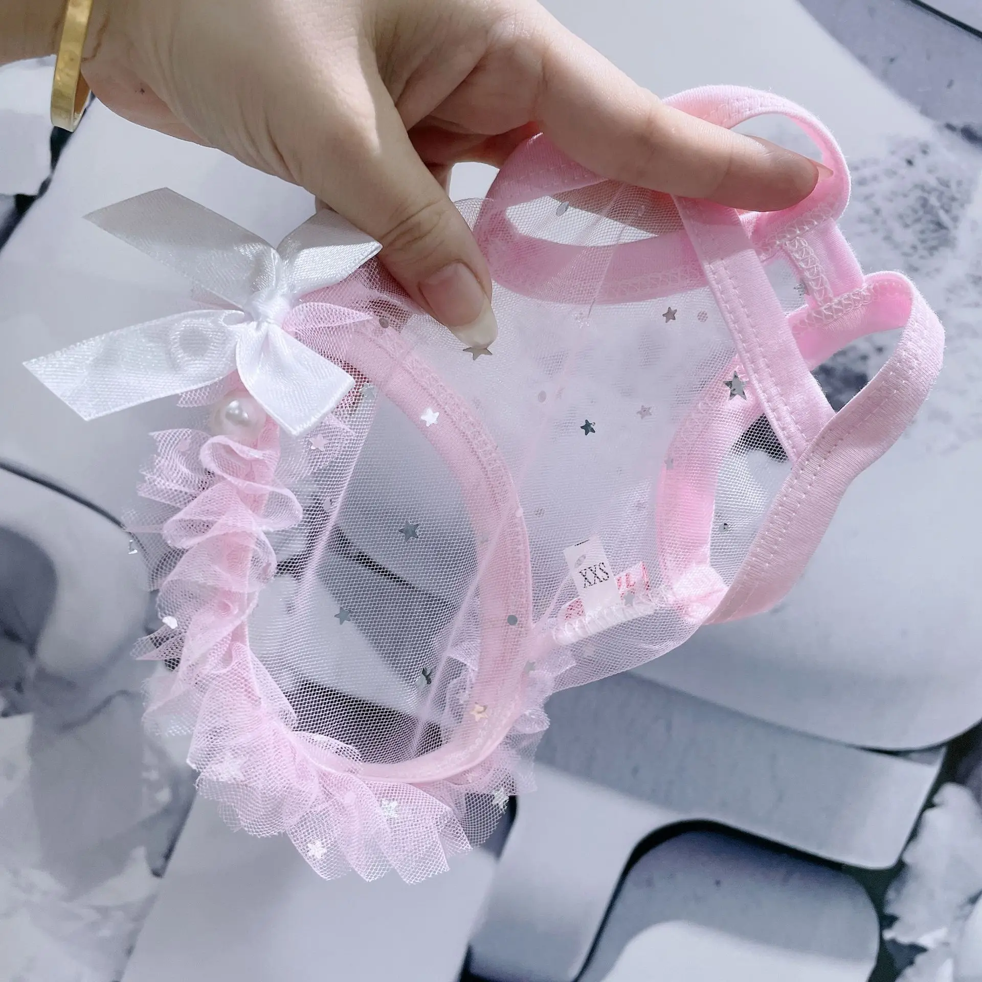 Camiseta sin mangas de malla transparente para mascotas, vestido con tirantes y lazo, camiseta sin mangas de peluche, ropa para perros pequeños, ropa para cachorros - imagen 2