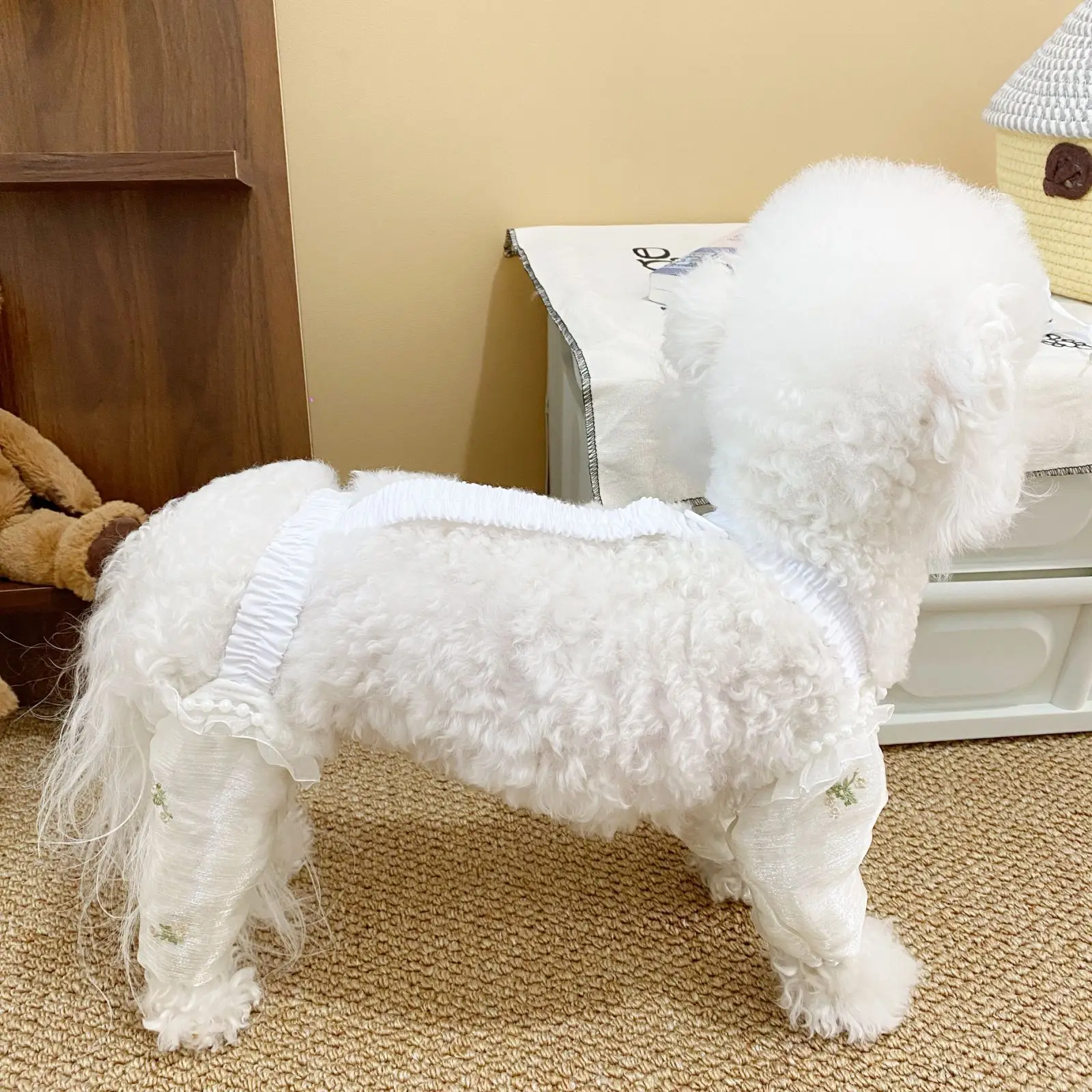 Mono de primavera para mascotas, pantalones antipolvo para exteriores para perros, pantalones para caminar de cuatro patas, cubrepiernas, ropa para cachorros de peluche para perros pequeños - imagen 3