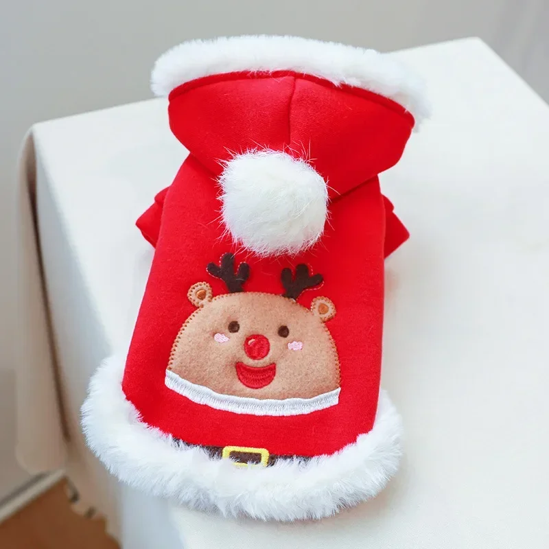 Abrigo con capucha de Navidad para mascotas, abrigo con bola de felpa, disfraz de Reno de Navidad para gatos, ropa para perros pequeños, ropa para cachorros - imagen 5