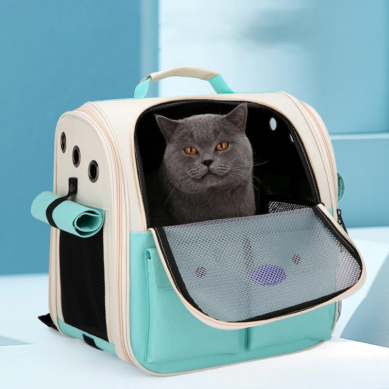 Bolsa de transporte para mascotas con correa ajustable, mochila plegable para gatos para viajes al aire libre, ventilación, mochila transportadora para gatos de gran capacidad - imagen 4